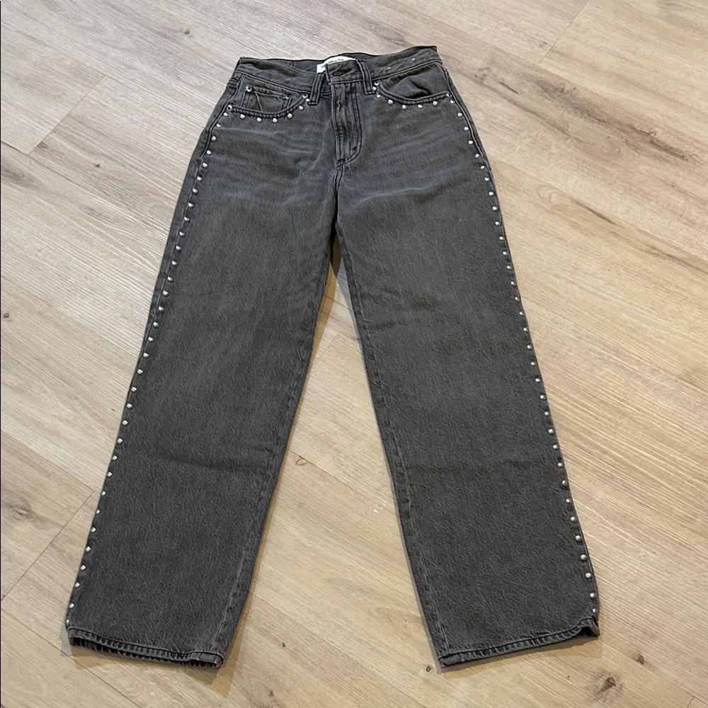 Abercrombie Women's High Rise Loose Jean grey studded
